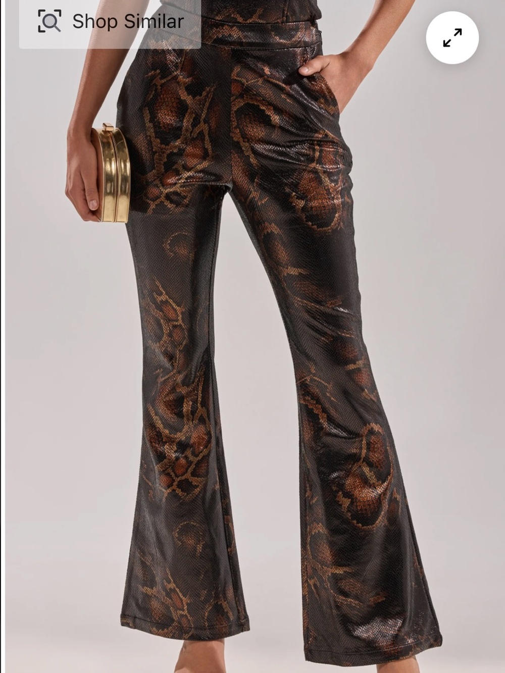 AKIRA Brown and Black Snake-Print Faux Leather Pants